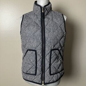 J Crew Womens Quilted Zip Up Vest Tan Black Herringbone Down Filled Size S